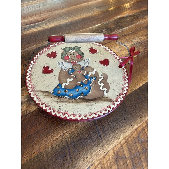 Vintage Gingerbread Girl Cookie Pie Tin Lid & Rolling pin handle - Picture 1 of 16